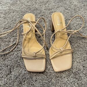 Women's Nude Lace-Up Block Heels size 8